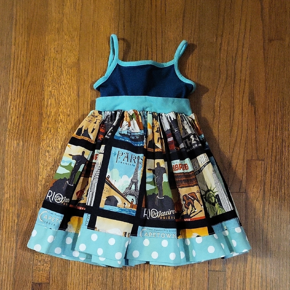 KPea Boutique Dress With Blue and Brown Pleated Sundress with Spaghetti Straps